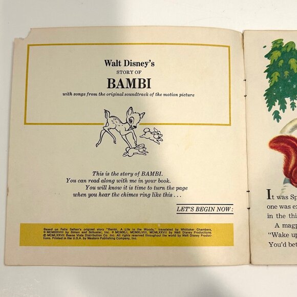Story of Bambi Songs Soundtrack Book Record Book Walt Disney 1977 33 1/3 - Picture 6 of 6